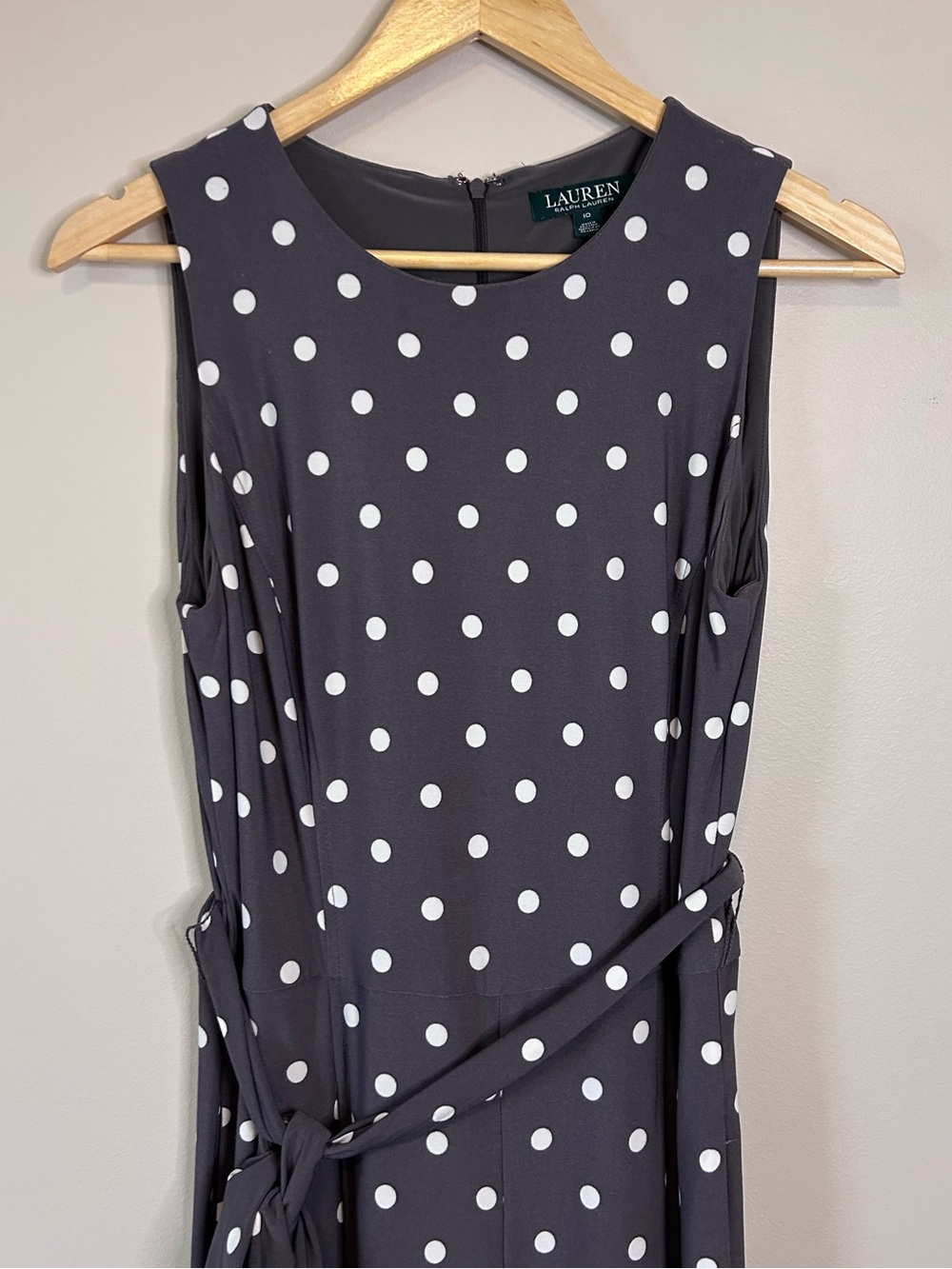Lauren Ralph Lauren Dark Purple Lavender Polka Dot Wide Leg Jumpsuit Size 10 - Picture 3 of 9